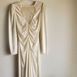🌟80's Vintage Cream Dress Metallic Shimmer Inlay